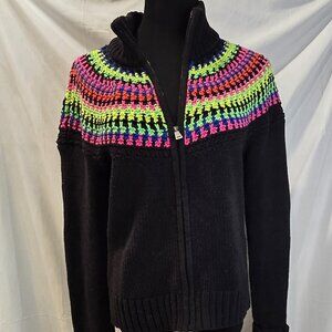 Ralph Lauren Active Sweater Cardigan Rainbow Striped Colorful Retro Zip Large